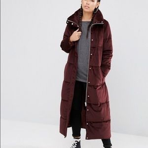 ASOS Luxe Velvet Burgundy Puffer Coat